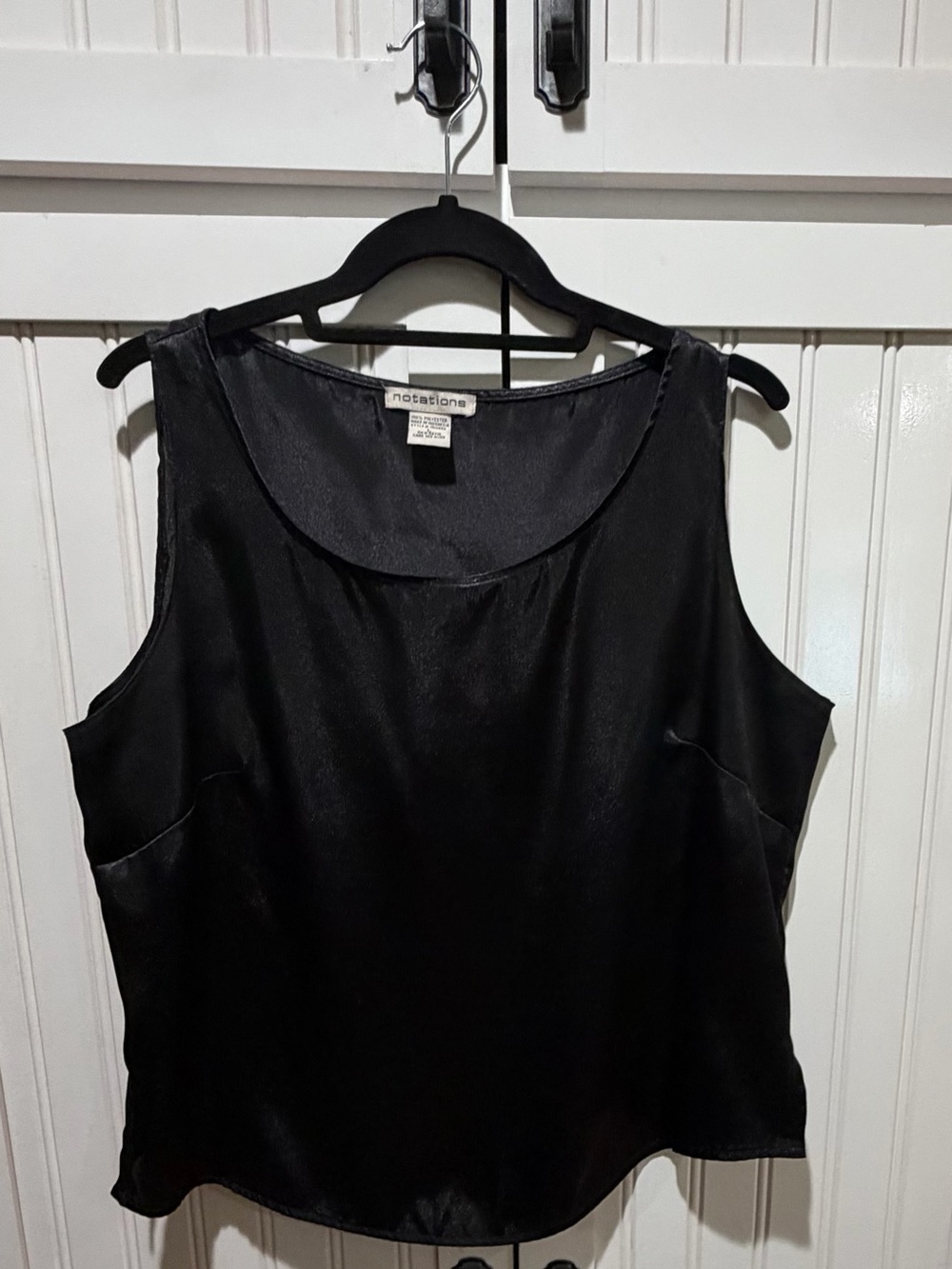 Notations Black Satin Sleeveless Blouse Tank Top Size Large